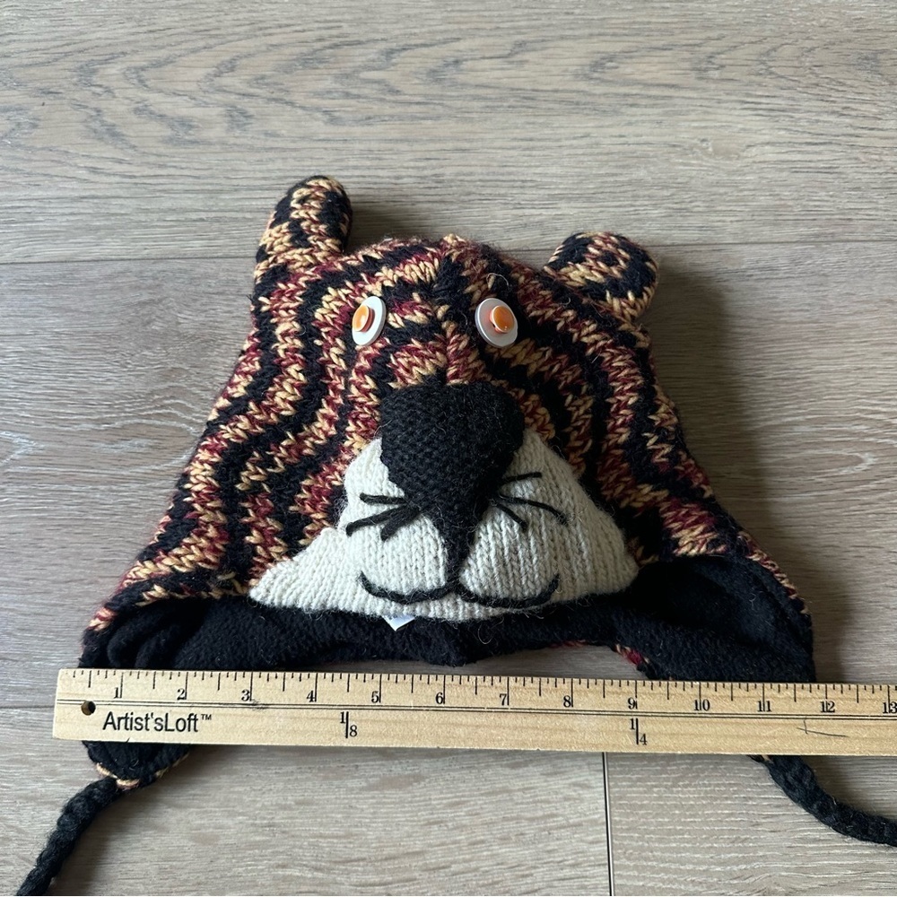 New Hand Knit Animal Hat Tiger 100% Wool Made In Nepal - Picture 5 of 7
